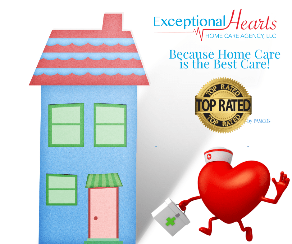 A blue house with a red heart and a top rated logo.
