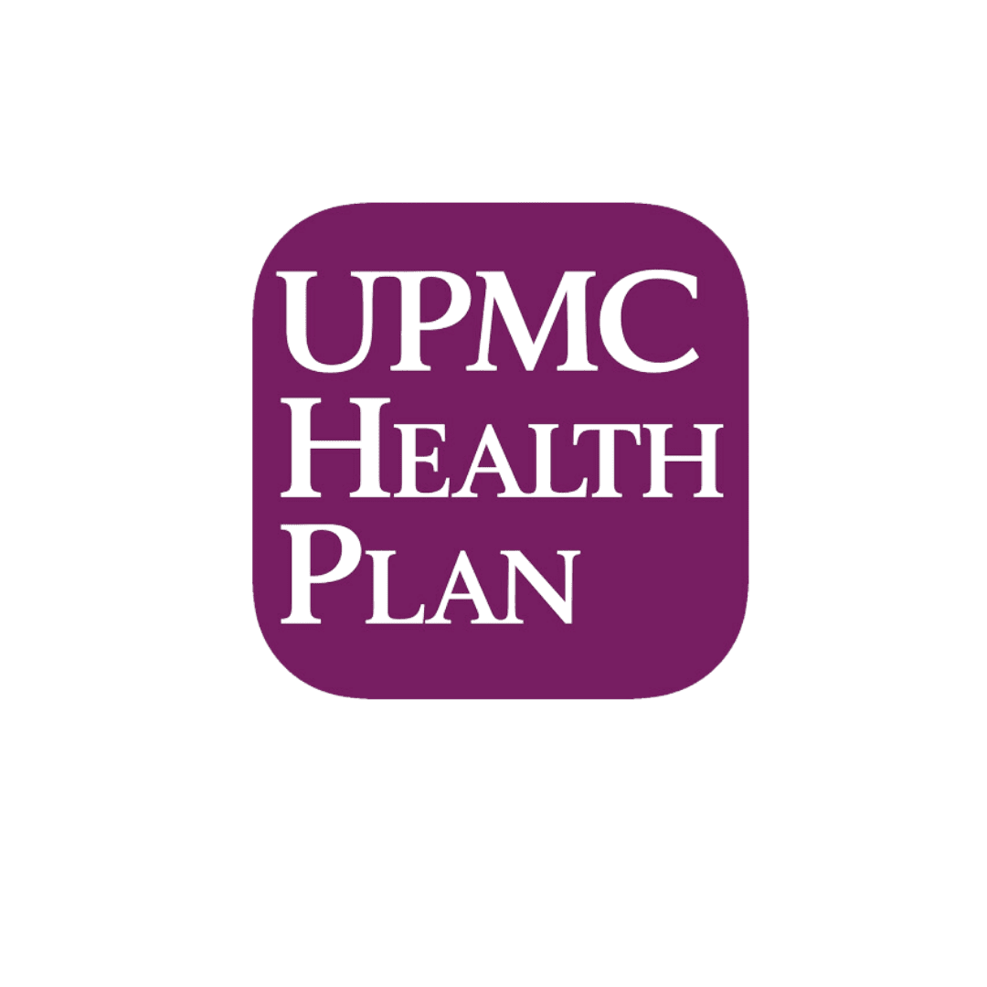 A green square with the words upmc health plan in it.